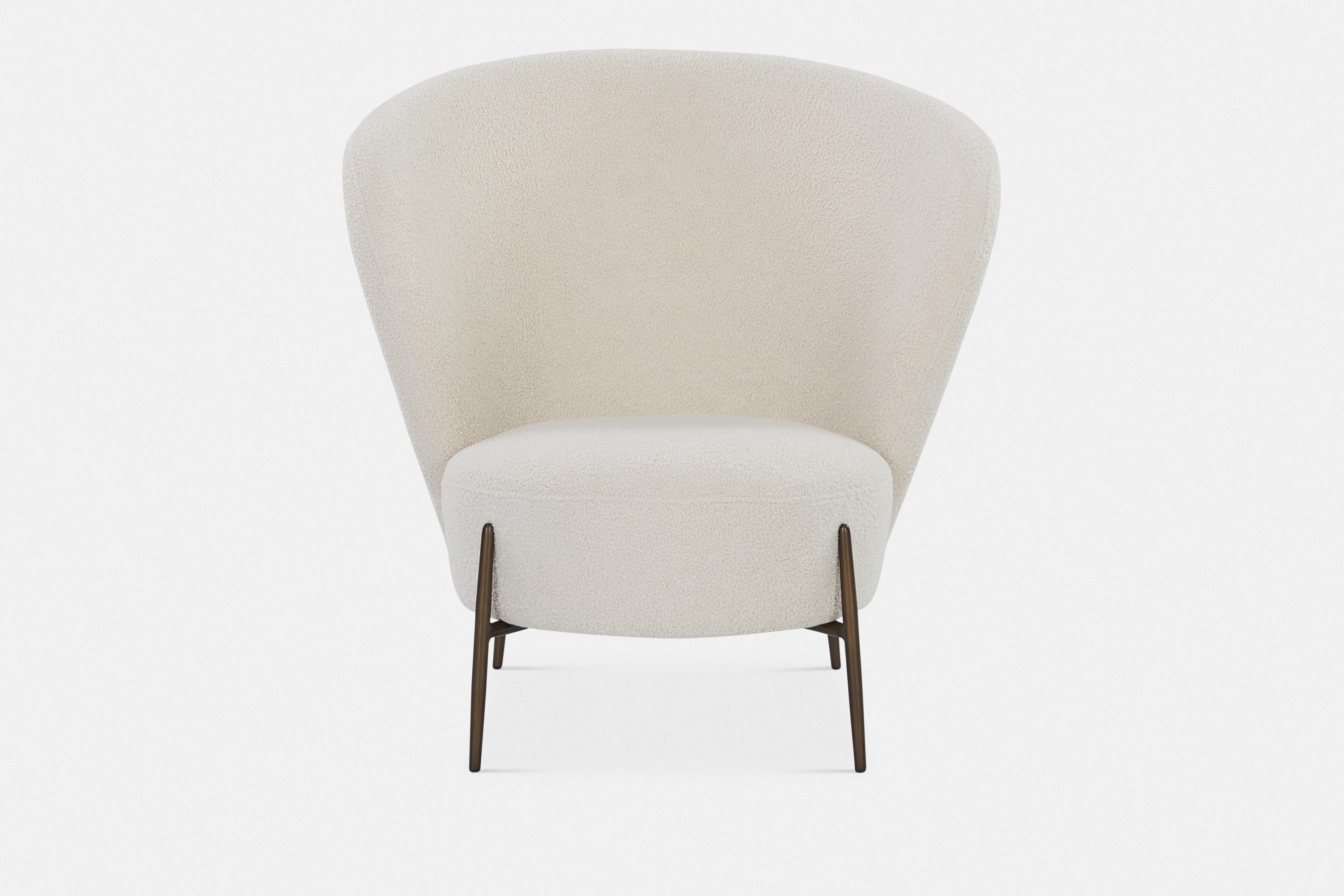 Orbit Boucle Fabric and Brass Lounge Chair Maison Corbeil