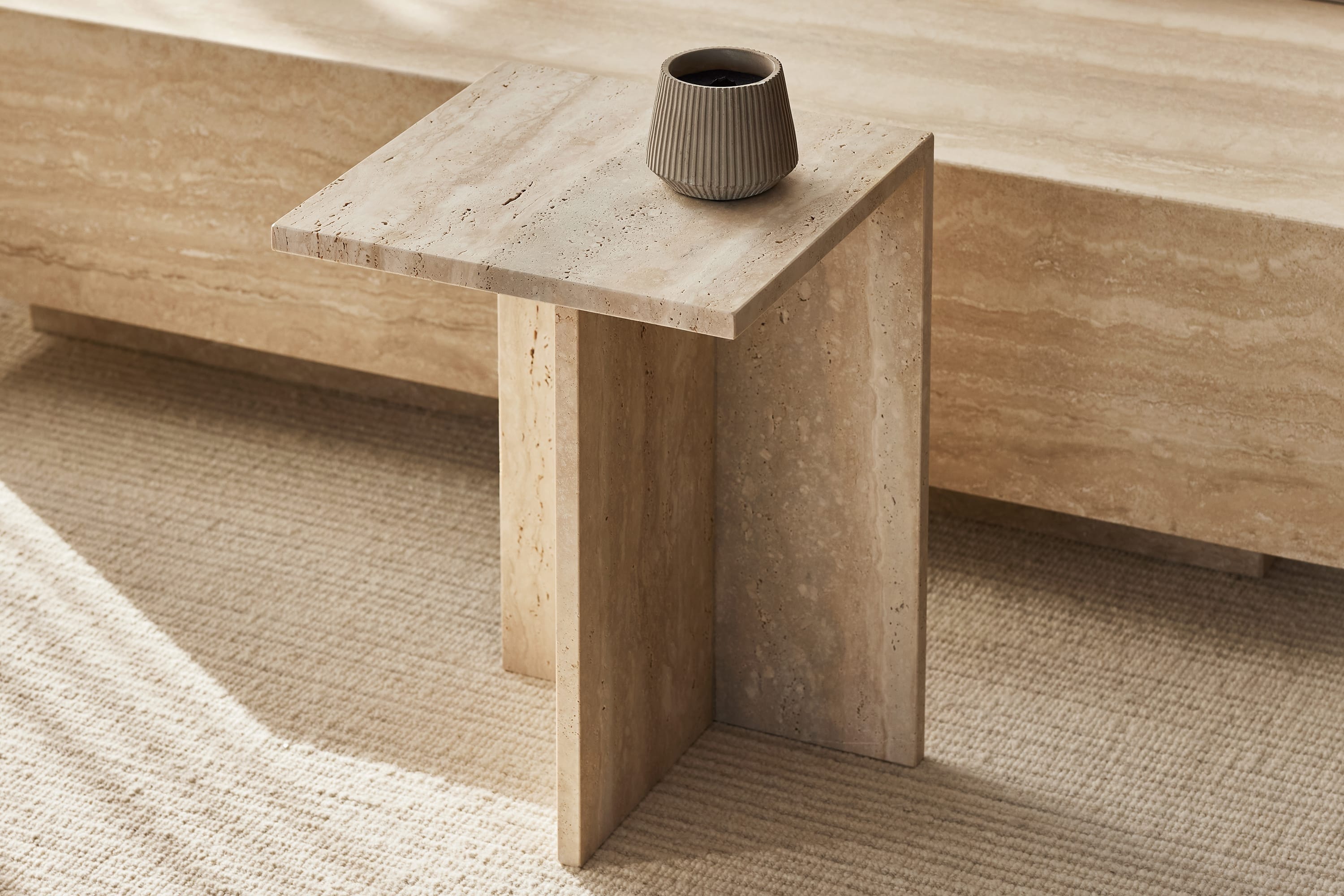 Divine, Travertine Side Table | Maison Corbeil